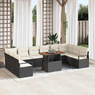 vidaXL Set de canapele pentru grădină cu pernă 11 pcs Negru și Crem