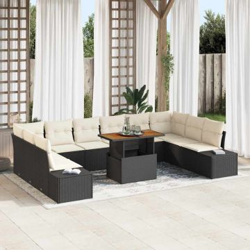 vidaXL Set de canapele pentru grădină cu pernă 11 pcs Negru și Crem