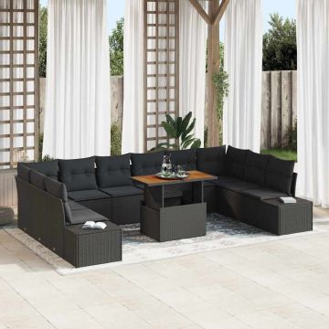 vidaXL Set de canapele pentru grădină cu pernă 11 pcs Negru și Maro