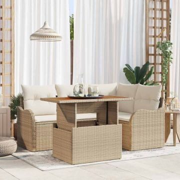 vidaXL Set de canapele pentru grădină cu pernă 5 pcs bej și crem
