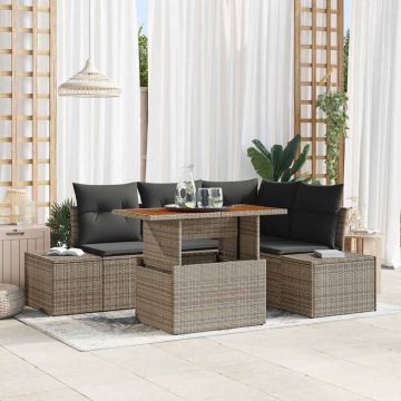 vidaXL Set de canapele pentru grădină cu pernă 5 pcs Gri și Brown