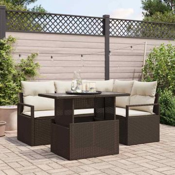 vidaXL Set de canapele pentru grădină cu pernă 5 pcs maro și crem