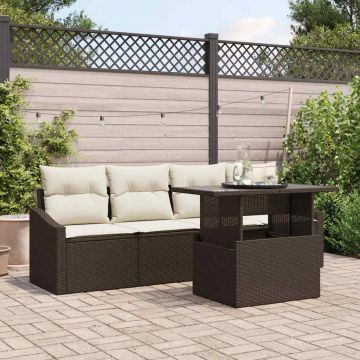 vidaXL Set de canapele pentru grădină cu pernă 5 pcs maro și crem