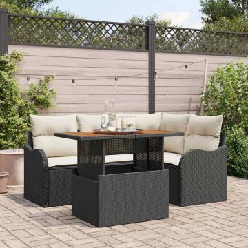 vidaXL Set de canapele pentru grădină cu pernă 5 pcs negru și crem