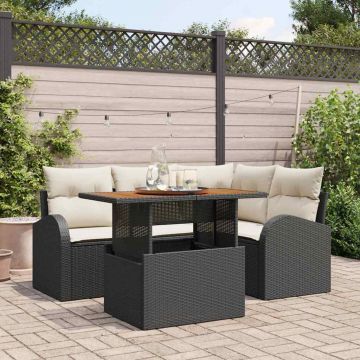 vidaXL Set de canapele pentru grădină cu pernă 5 pcs negru și crem