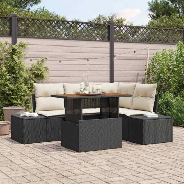 vidaXL Set de canapele pentru grădină cu pernă 5 pcs Negru și Crem