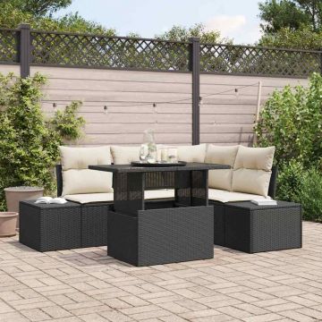 vidaXL Set de canapele pentru grădină cu pernă 5 pcs negru și crem