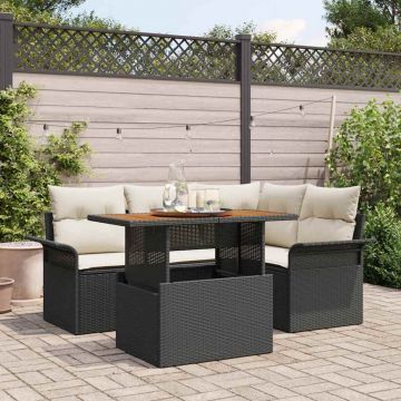 vidaXL Set de canapele pentru grădină cu pernă 5 pcs negru și crem