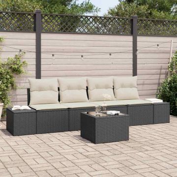 vidaXL Set de canapele pentru grădină cu pernă 5 pcs Negru și Crem
