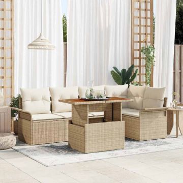 vidaXL Set de canapele pentru grădină cu pernă 6 pcs bej și crem