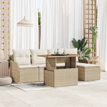 vidaXL Set de canapele pentru grădină cu pernă 6 pcs bej și crem