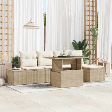 vidaXL Set de canapele pentru grădină cu pernă 6 pcs bej și crem