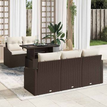 vidaXL Set de canapele pentru grădină cu pernă 6 pcs maro și crem