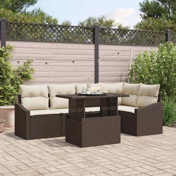 vidaXL Set de canapele pentru grădină cu pernă 6 pcs maro și crem