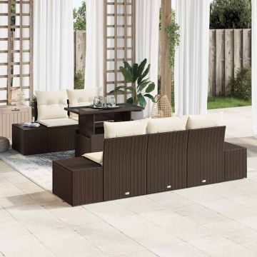 vidaXL Set de canapele pentru grădină cu pernă 6 pcs maro și crem