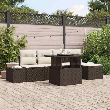 vidaXL Set de canapele pentru grădină cu pernă 6 pcs maro și crem