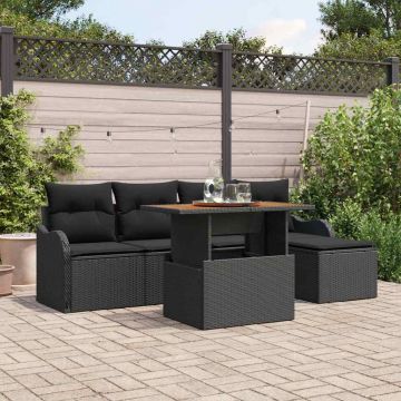 vidaXL Set de canapele pentru grădină cu pernă 6 pcs Negru