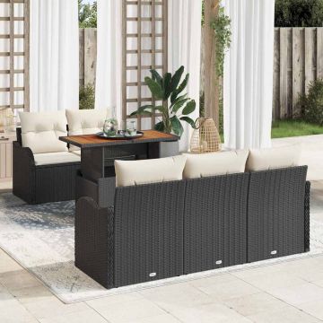 vidaXL Set de canapele pentru grădină cu pernă 6 pcs negru și crem