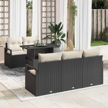 vidaXL Set de canapele pentru grădină cu pernă 6 pcs negru și crem
