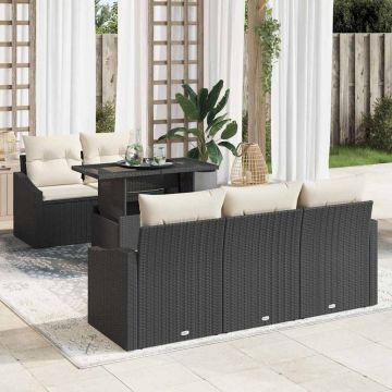 vidaXL Set de canapele pentru grădină cu pernă 6 pcs negru și crem