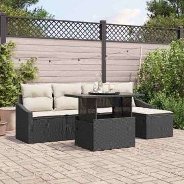vidaXL Set de canapele pentru grădină cu pernă 6 pcs negru și crem