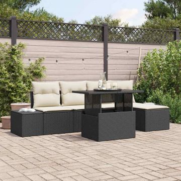 vidaXL Set de canapele pentru grădină cu pernă 6 pcs negru și crem