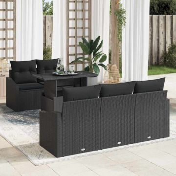 vidaXL Set de canapele pentru grădină cu pernă 6 pcs Negru