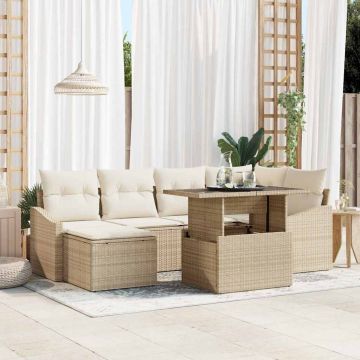 vidaXL Set de canapele pentru grădină cu pernă 7 pcs bej și crem