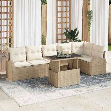 vidaXL Set de canapele pentru grădină cu pernă 7 pcs bej și crem
