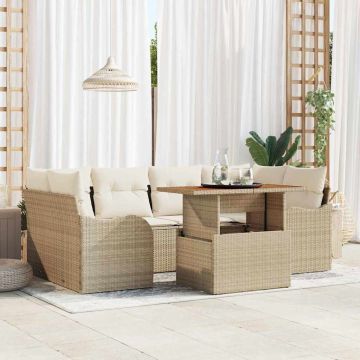 vidaXL Set de canapele pentru grădină cu pernă 7 pcs bej și crem