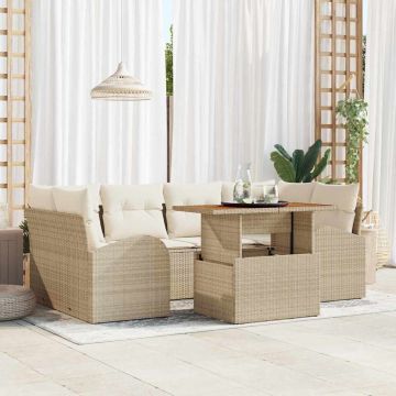 vidaXL Set de canapele pentru grădină cu pernă 7 pcs bej și crem