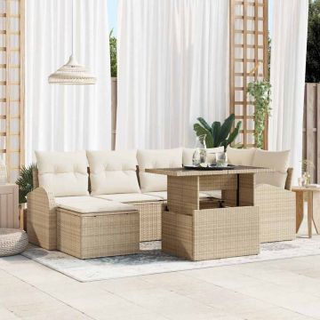 vidaXL Set de canapele pentru grădină cu pernă 7 pcs bej și crem