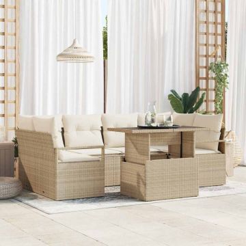 vidaXL Set de canapele pentru grădină cu pernă 7 pcs bej și crem