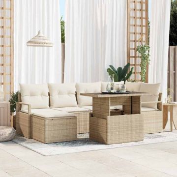 vidaXL Set de canapele pentru grădină cu pernă 7 pcs bej și crem