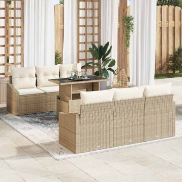 vidaXL Set de canapele pentru grădină cu pernă 7 pcs bej și crem