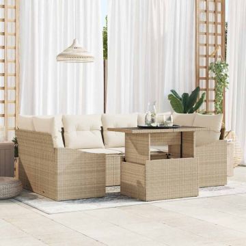 vidaXL Set de canapele pentru grădină cu pernă 7 pcs bej și crem