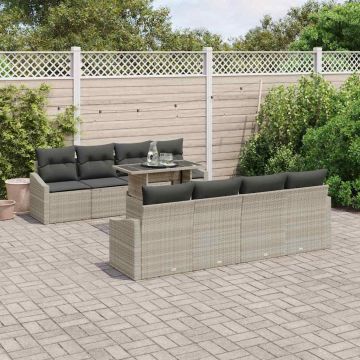 vidaXL Set de canapele pentru grădină cu pernă 7 pcs Gri deschis