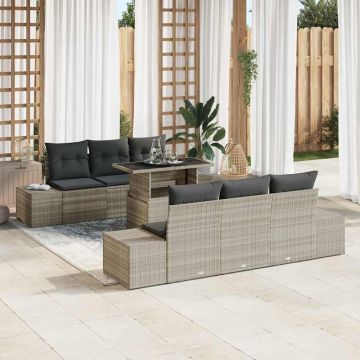 vidaXL Set de canapele pentru grădină cu pernă 7 pcs Gri deschis