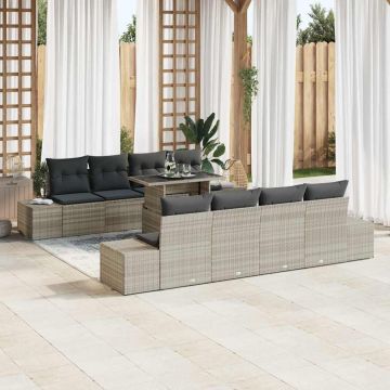 vidaXL Set de canapele pentru grădină cu pernă 7 pcs Gri deschis