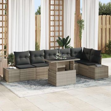 vidaXL Set de canapele pentru grădină cu pernă 7 pcs Gri deschis