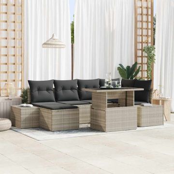 vidaXL Set de canapele pentru grădină cu pernă 7 pcs Gri deschis