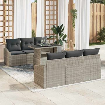 vidaXL Set de canapele pentru grădină cu pernă 7 pcs Gri deschis
