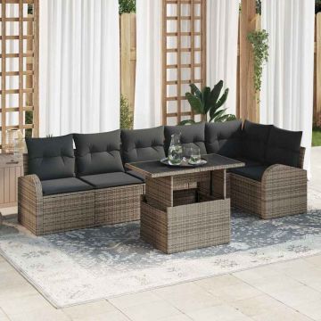 vidaXL Set de canapele pentru grădină cu pernă 7 pcs Gri