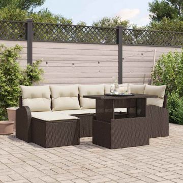 vidaXL Set de canapele pentru grădină cu pernă 7 pcs maro și crem