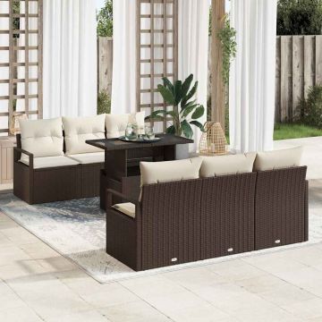 vidaXL Set de canapele pentru grădină cu pernă 7 pcs maro și crem