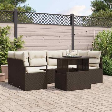 vidaXL Set de canapele pentru grădină cu pernă 7 pcs maro și crem
