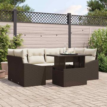 vidaXL Set de canapele pentru grădină cu pernă 7 pcs maro și crem