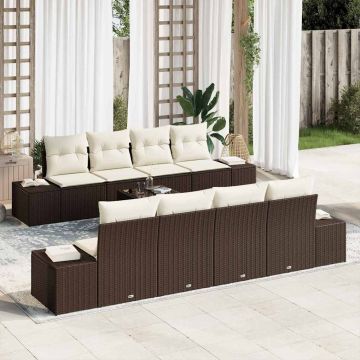 vidaXL Set de canapele pentru grădină cu pernă 7 pcs maro și crem