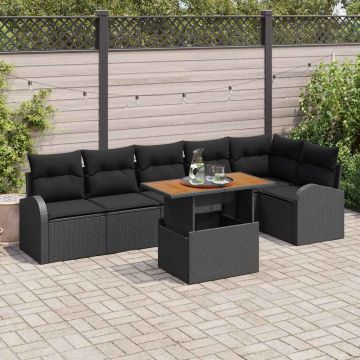 vidaXL Set de canapele pentru grădină cu pernă 7 pcs Negru