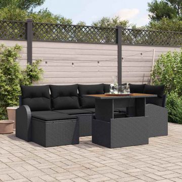 vidaXL Set de canapele pentru grădină cu pernă 7 pcs Negru